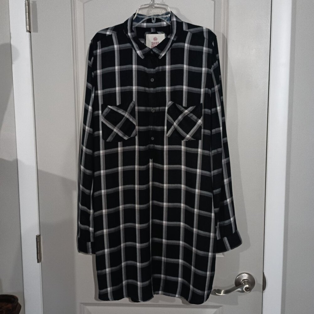 S O Juniors Shirt Dress Black & White Plaid XL EUC